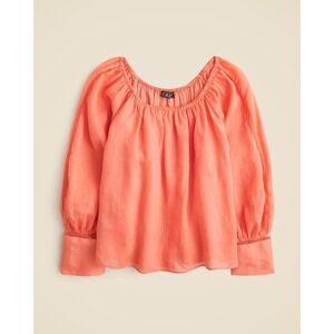 J.Crew‎ Collection Lace-trim gathered top Linen Sun Bleached Coral Medium NWT